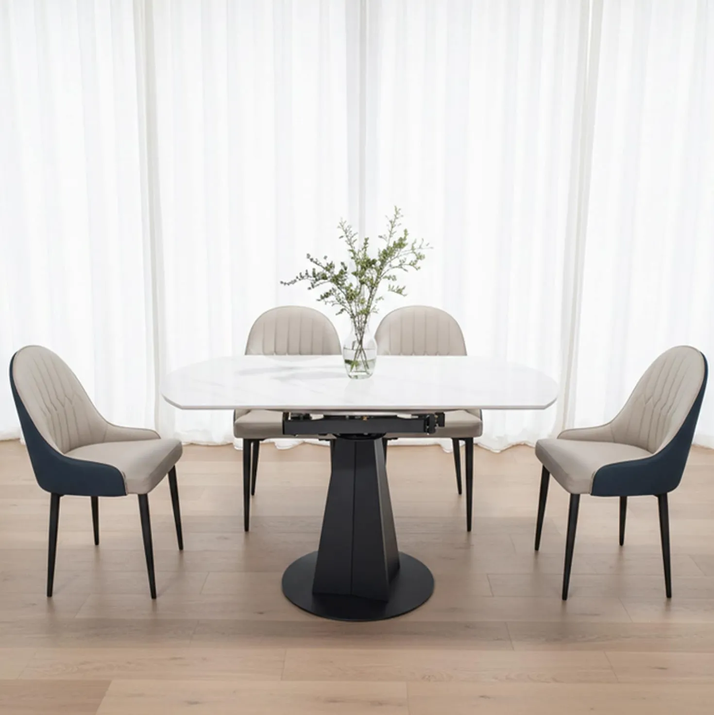 Table à manger ronde convertible extensible avec piédestal - 53"