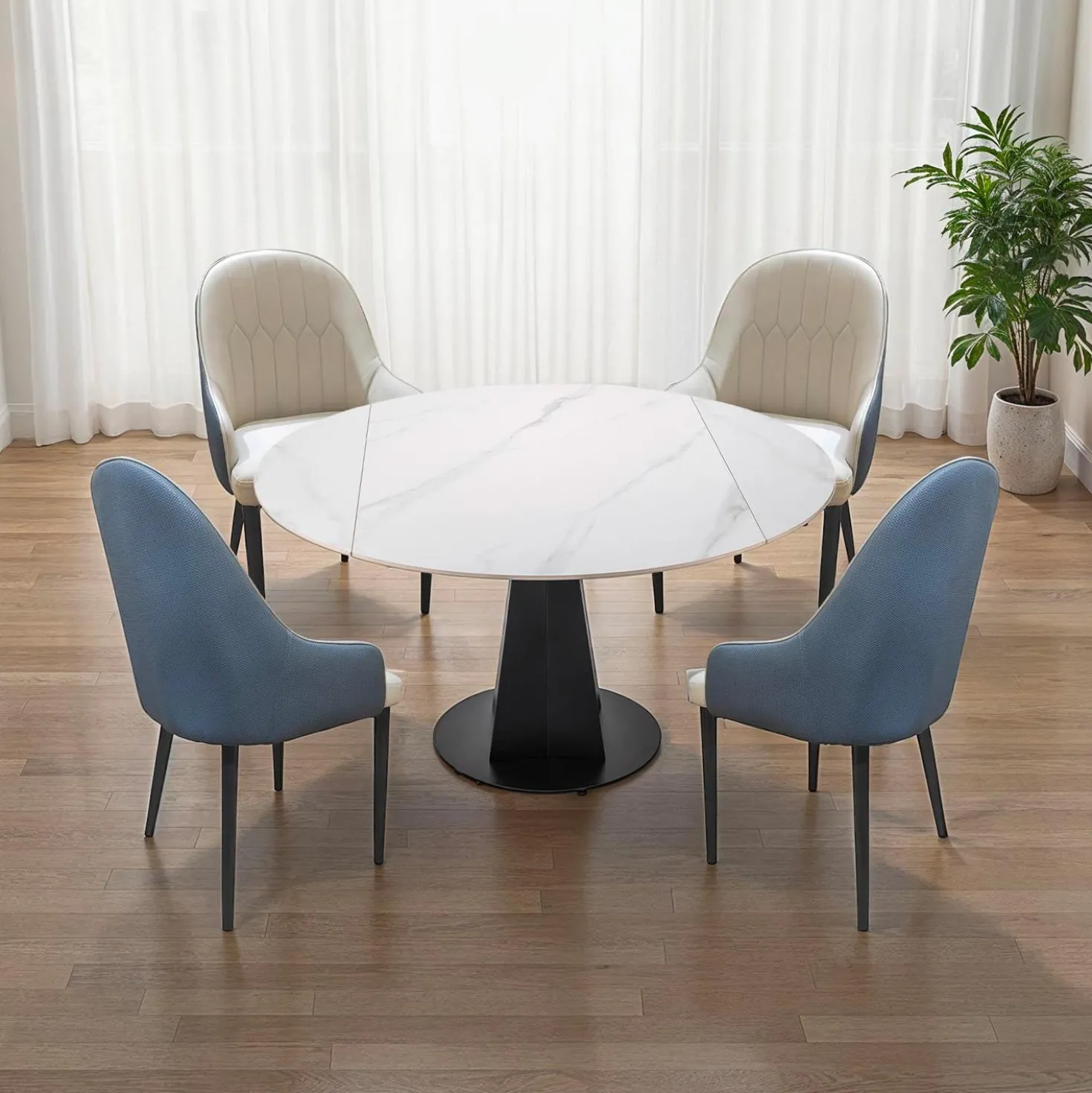 Table à manger ronde convertible extensible avec piédestal - 53"