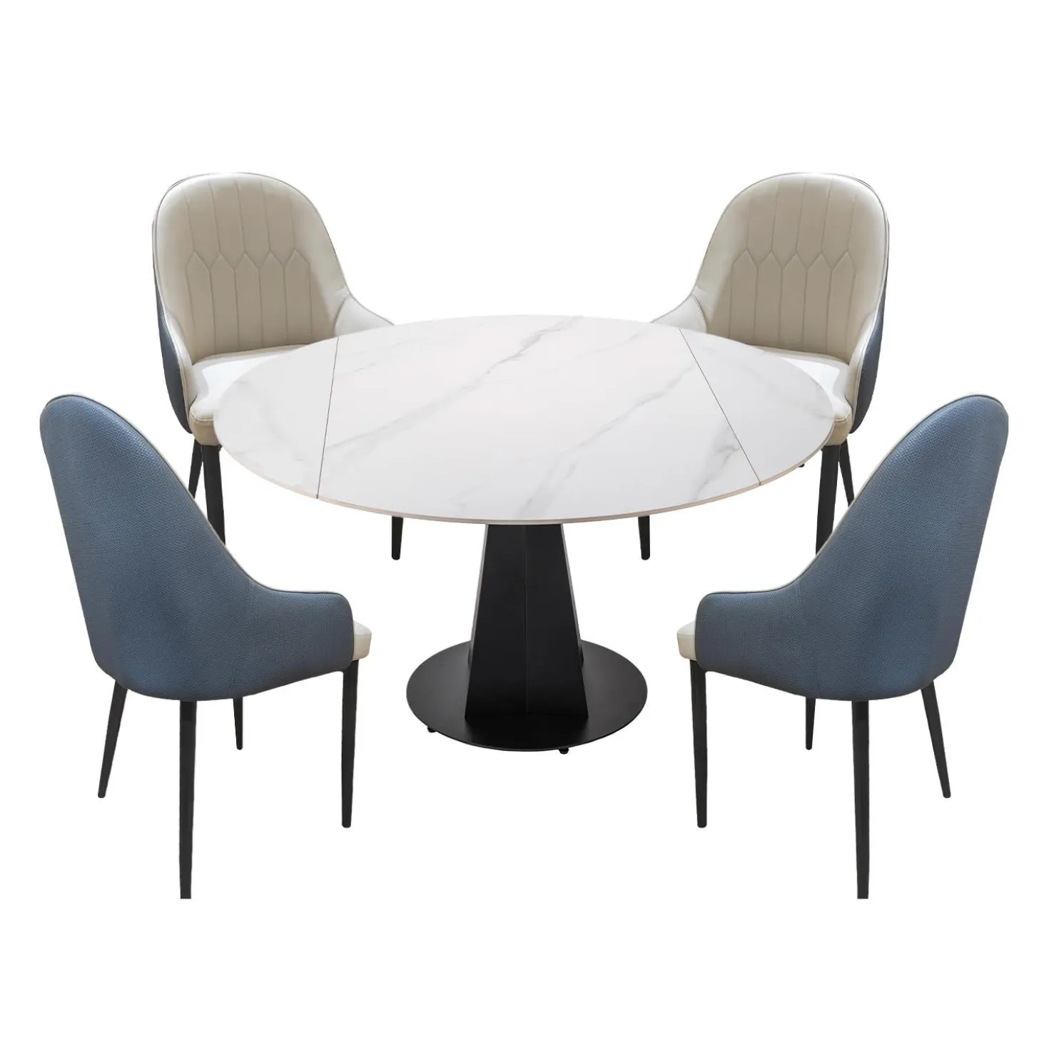 Table à manger ronde convertible extensible avec piédestal et 4 chaises - 53"