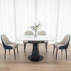 Table à manger ronde convertible extensible avec piédestal et 4 chaises - 53"