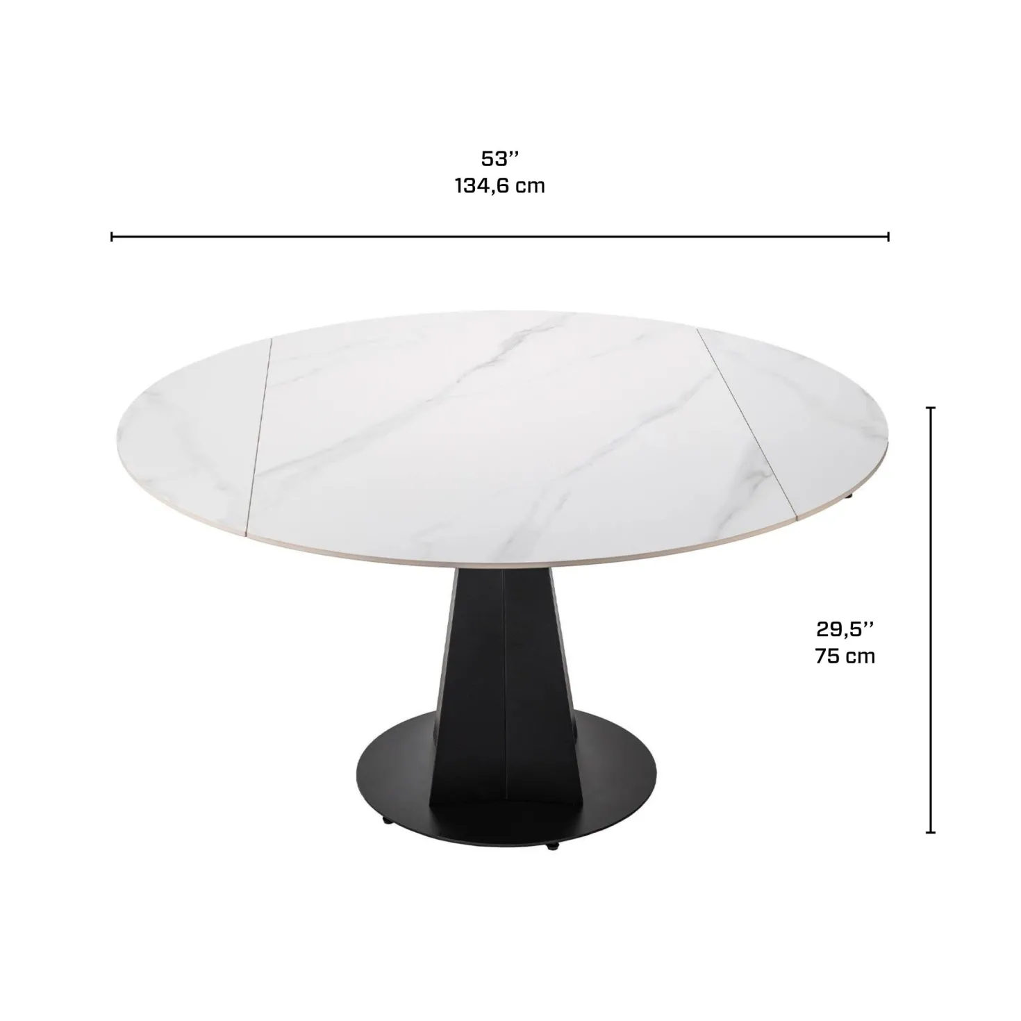 Table à manger ronde convertible extensible avec piédestal et 4 chaises - 53"