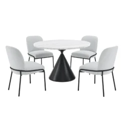 Table à manger ronde en marbre et 4 chaises rembourrées - 48"