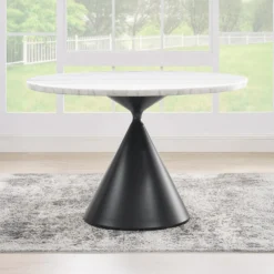 Table à manger ronde en marbre et 4 chaises rembourrées - 48