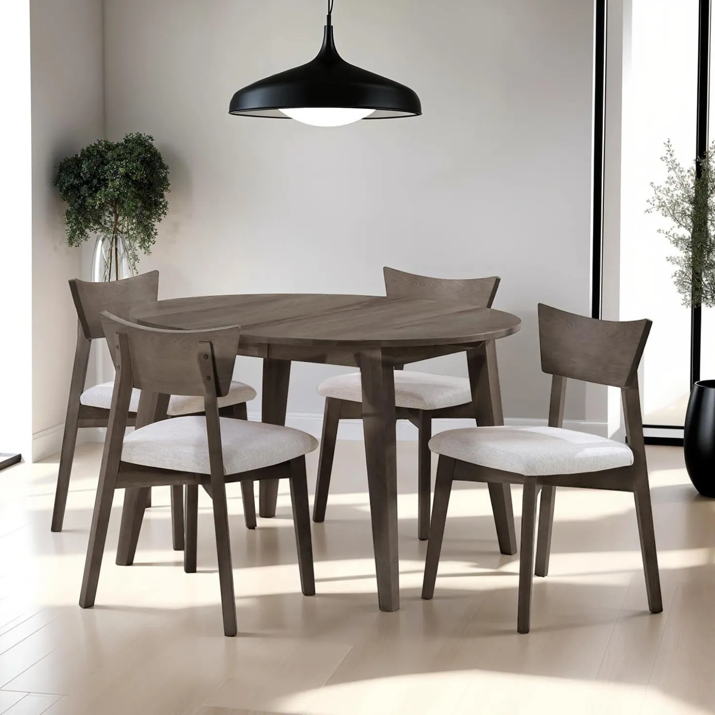 Table à manger ronde extensible (48" à 66") avec 4 chaises - ardoise