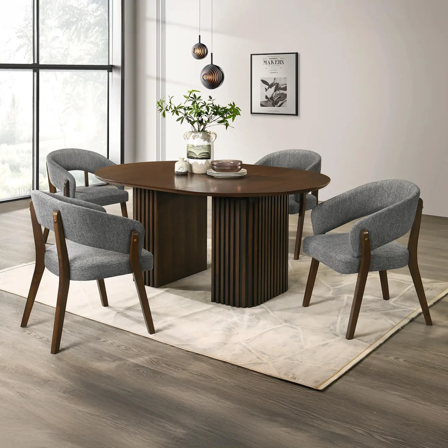 Table à manger ronde extensible (48 à 83") à piédestal avec 4 chaises