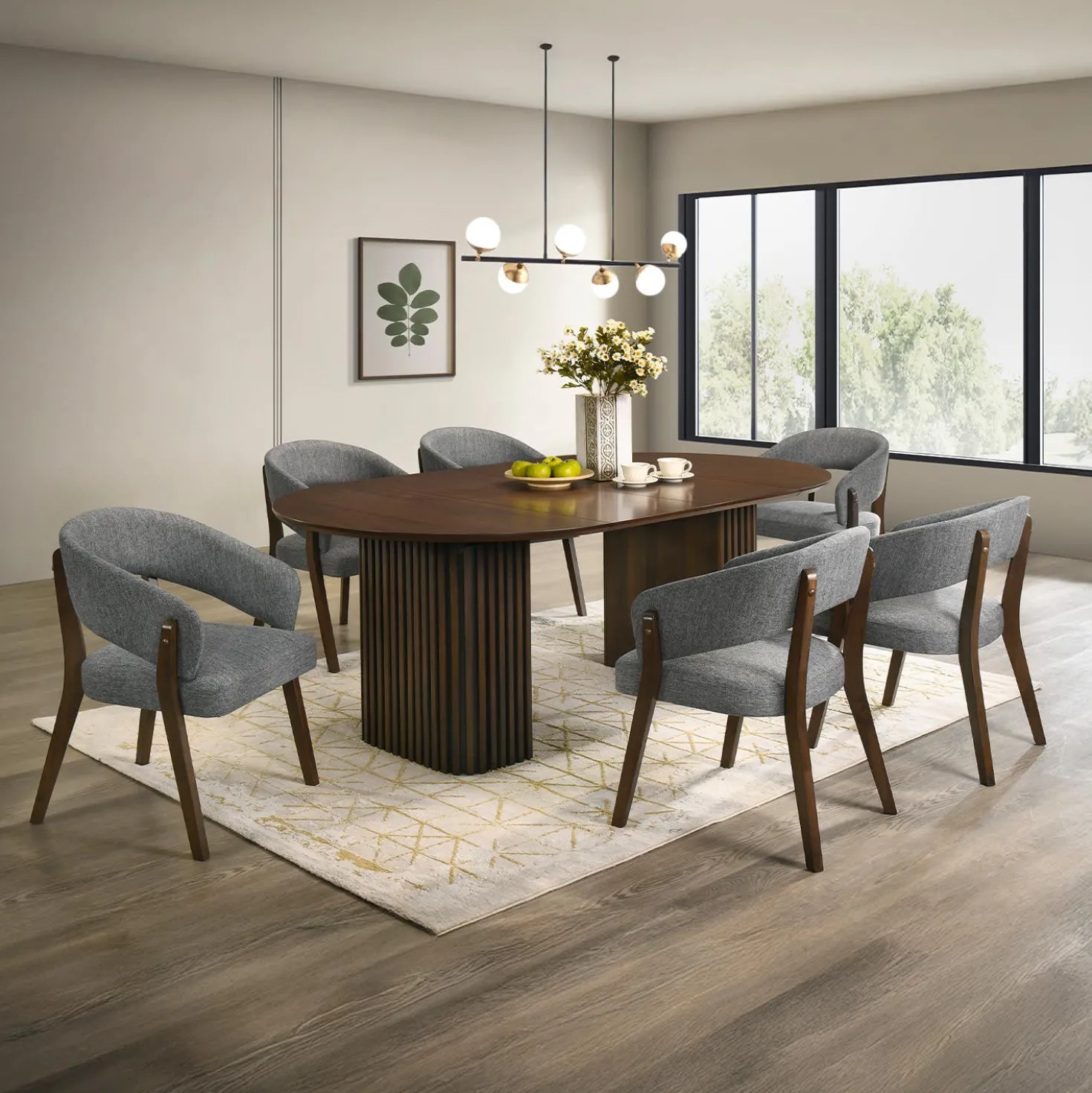 Table à manger ronde extensible (48 à 83") à piédestal avec 6 chaises