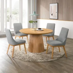 Table à manger ronde à piédestal avec 2 chaises - gris