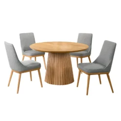 Table à manger ronde à piédestal avec 4 chaises - gris