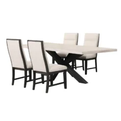 Table rectangulaire et 4 chaises - blanc crème