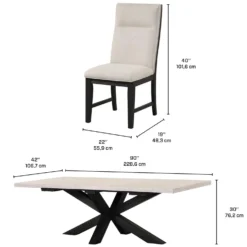 Table rectangulaire et 4 chaises - blanc crème