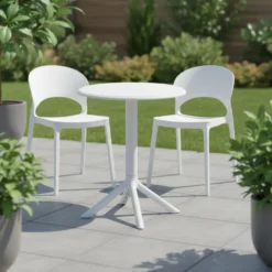 Table ronde intérieur/extérieur en résine – blanc