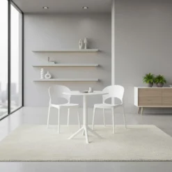 Table ronde intérieur/extérieur en résine – blanc