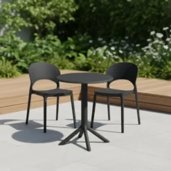 Table ronde intérieur/extérieur en résine – noir