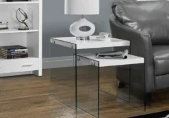 Tables gigognes - ens. 2mcx, blanc lustré, verre trempé - Monarch