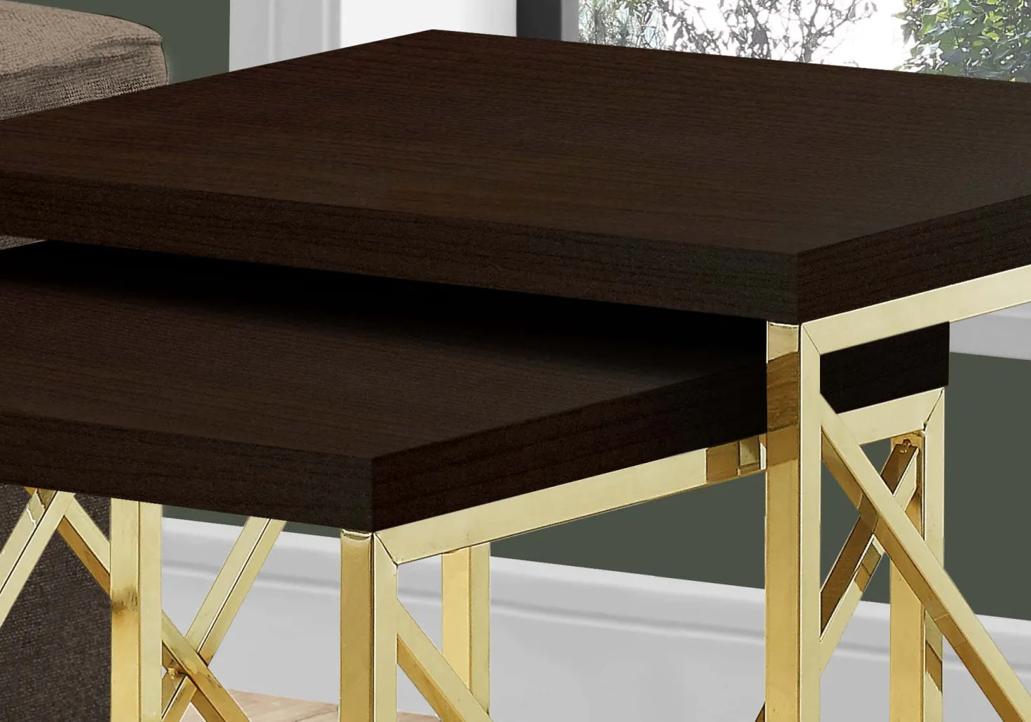 Tables gigognes - ens. 2mcx, espresso, métal or - Monarch