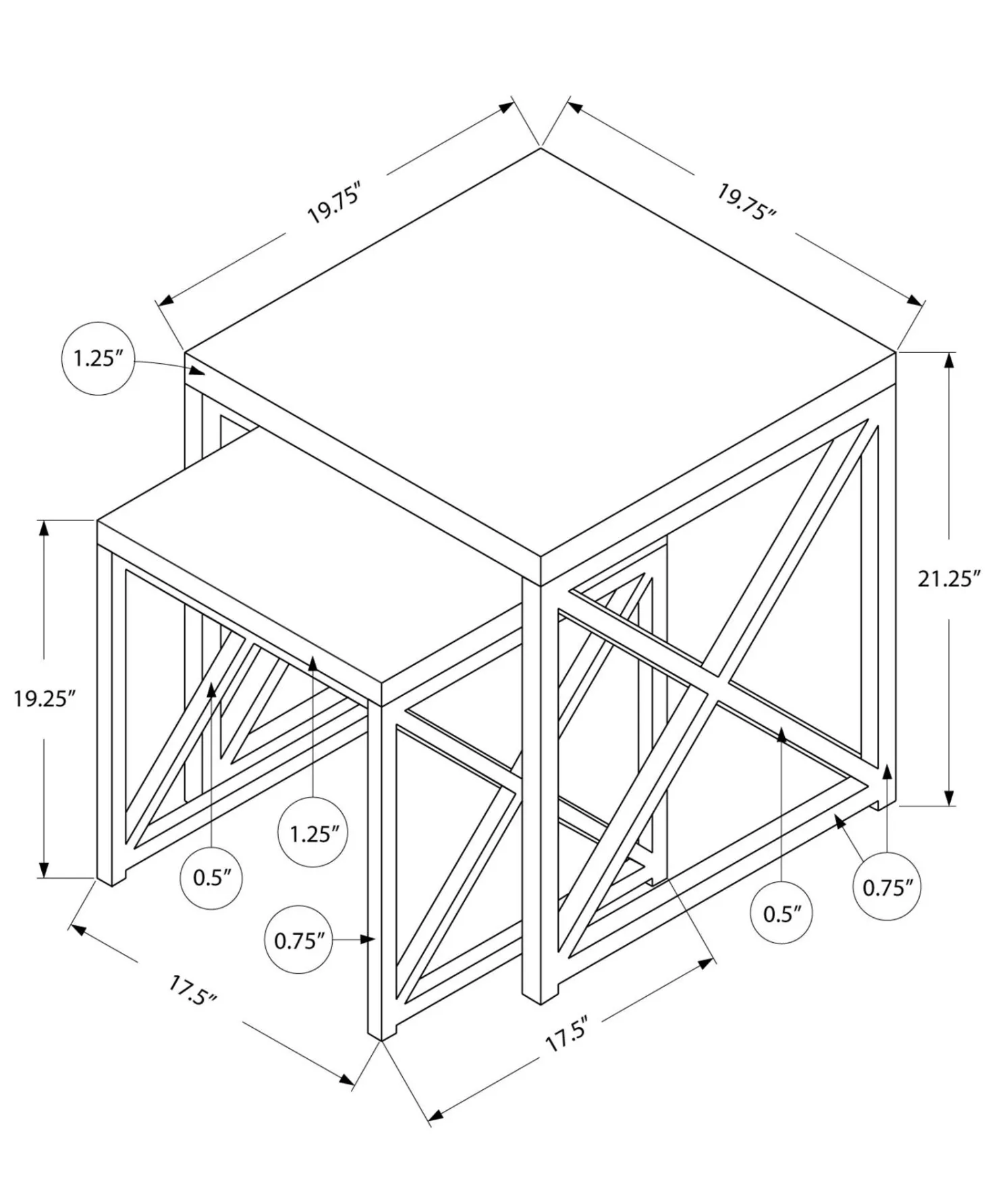 Tables gigognes - ens. 2mcx, espresso, métal or - Monarch