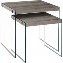 Tables gigognes - ens. 2mcx, taupe foncé, verre trempé - Monarch