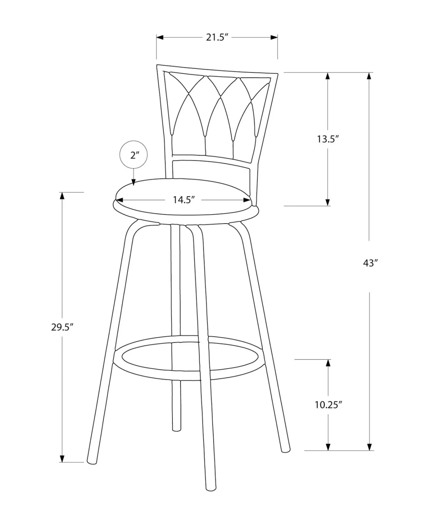 Tabouret de bar - 2mcx, 43"H, pivotant, cafe foncé