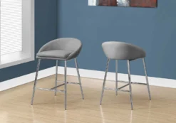 Tabouret de bar - 2mcx, tissu gris, hauteur comptoir