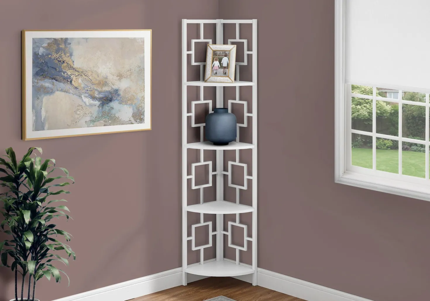 Étagère - 62"H, blanc, métal blanc en coin - Monarch