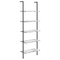 Étagère - 72"H, echelle marbre blanc, métal noir - Monarch