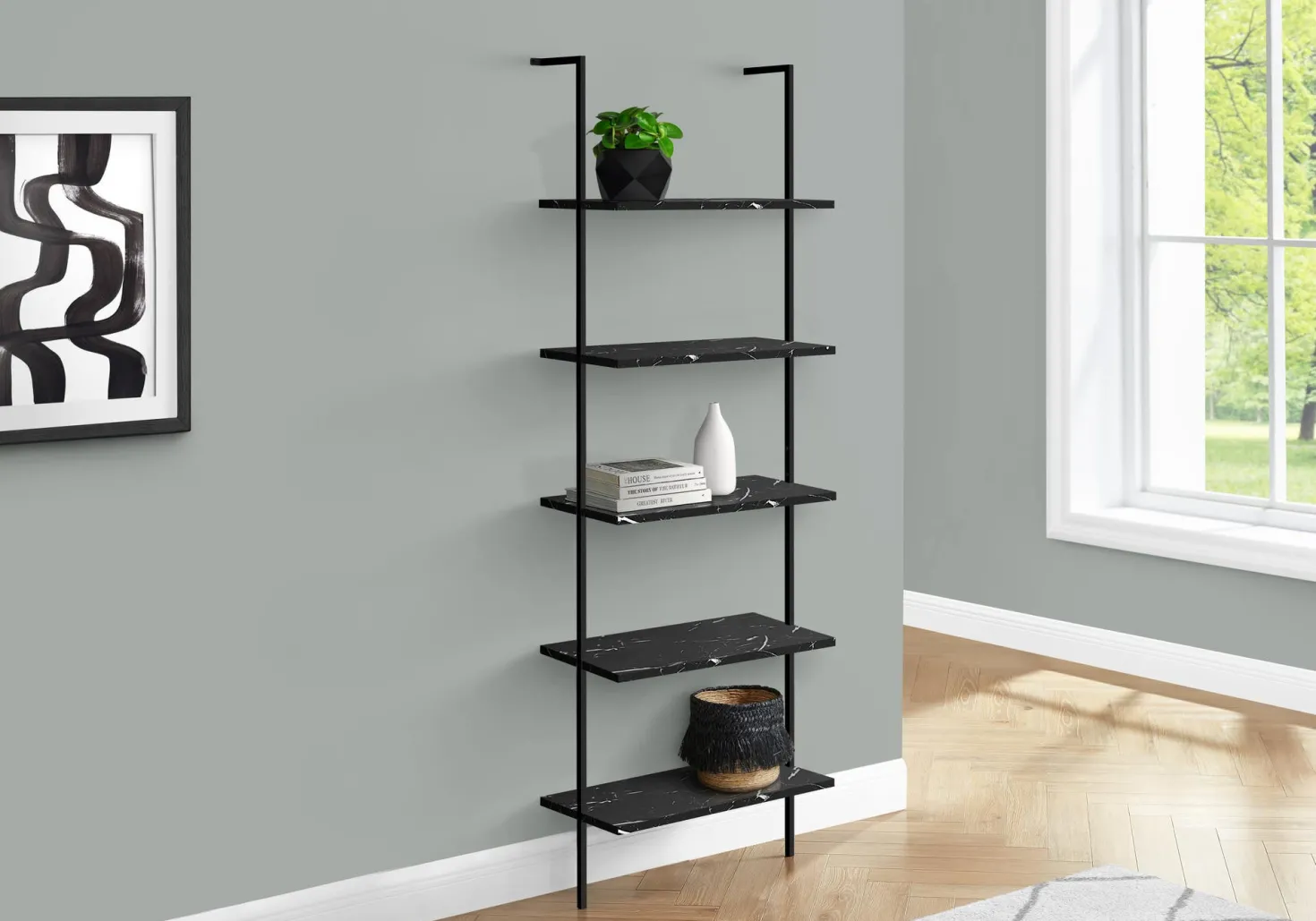 Étagère - 72"H, echelle marbre noir, métal noir - Monarch