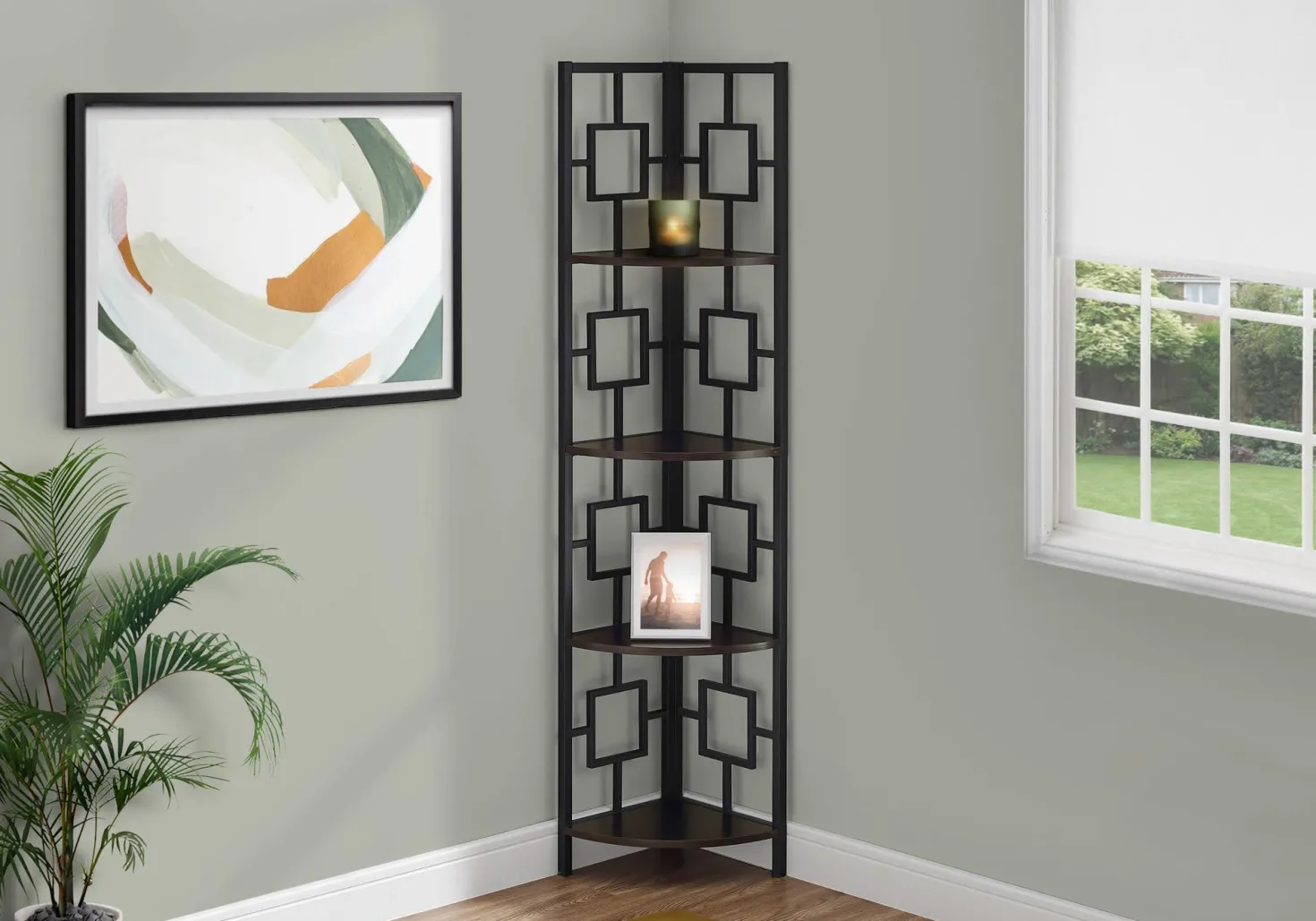 Étagère - 62"H, espresso, métal noir en coin - Monarch