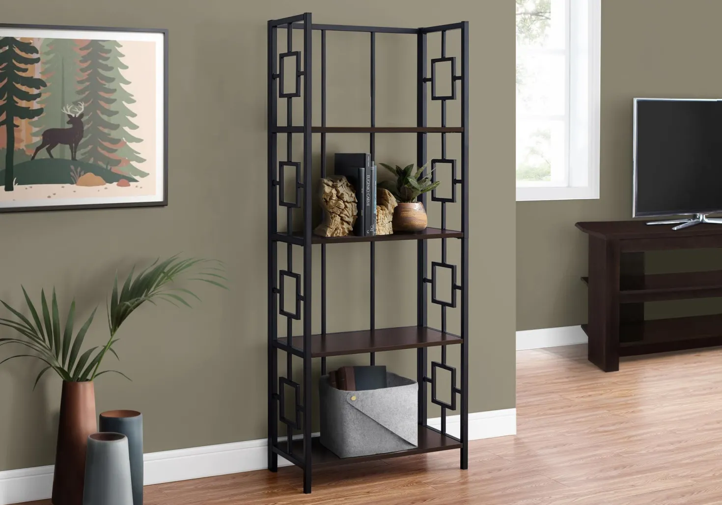 Étagère - 62"H, espresso, métal noir - Monarch