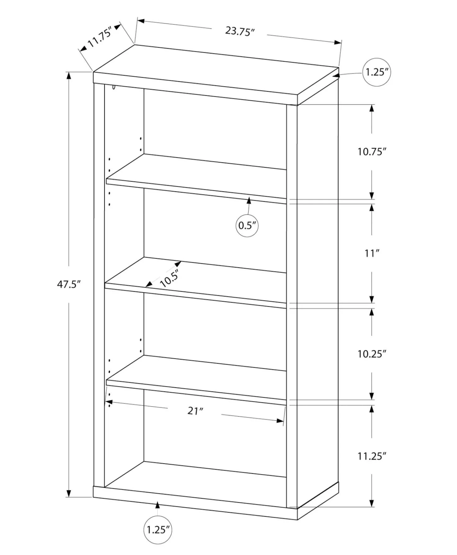 Étagère - 48"H, faux bois gris, tablettes ajustable - Monarch