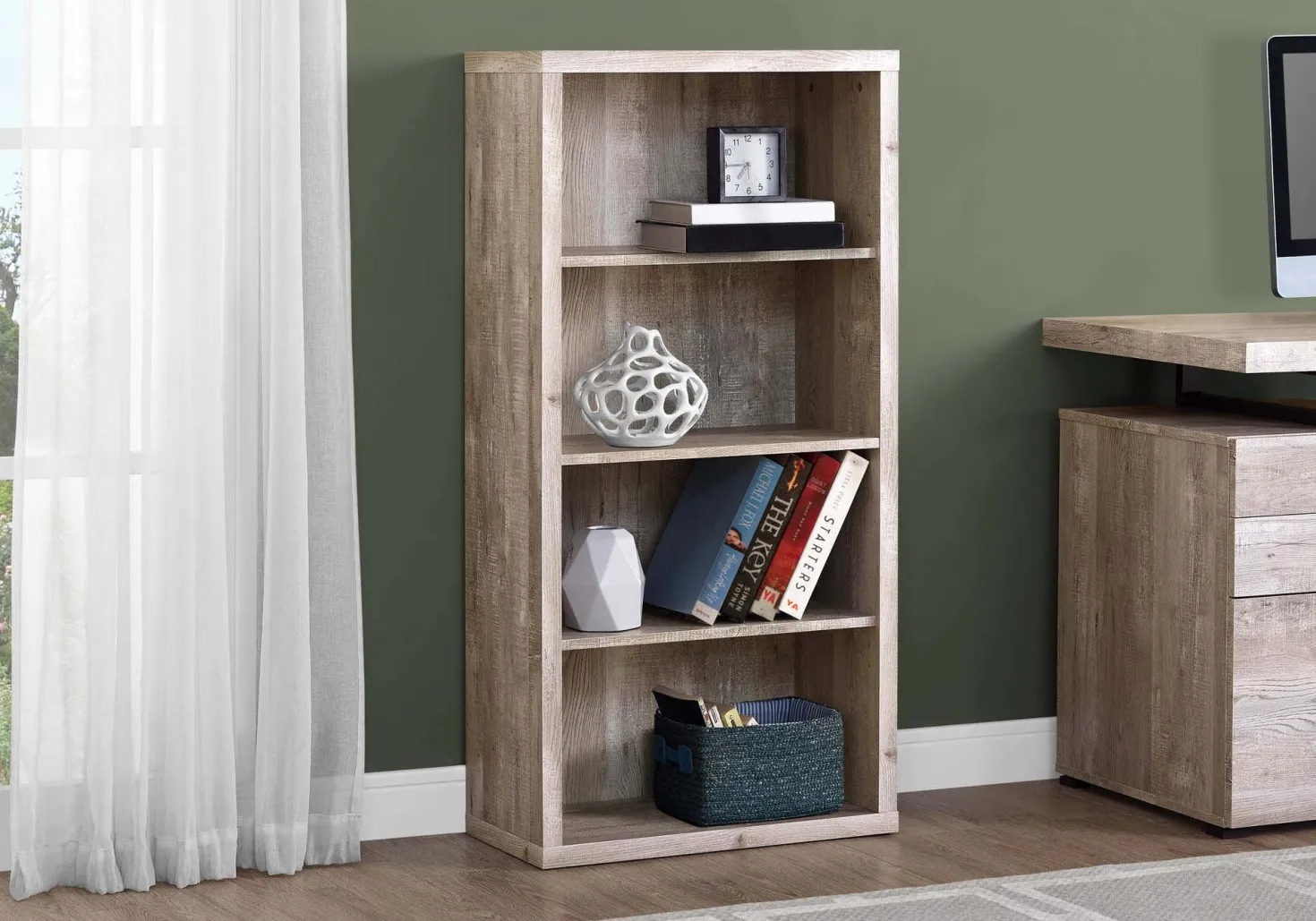 Étagère - 48"H, faux bois taupe, tablettes ajustable - Monarch