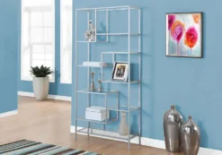 Étagère - 72"H, métal argent et verre trempé - Monarch