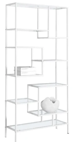 Étagère - 72"H, métal blanc et verre trempé - Monarch
