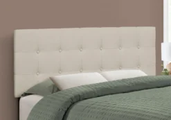 Tête de lit - double - bouton touffeté, panneau rembourré - faux lin beige - Monarch