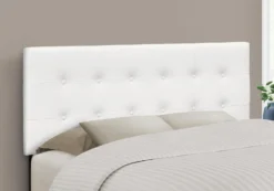 Tête de lit - double - bouton touffeté, panneau rembourré - similicuir blanc - Monarch