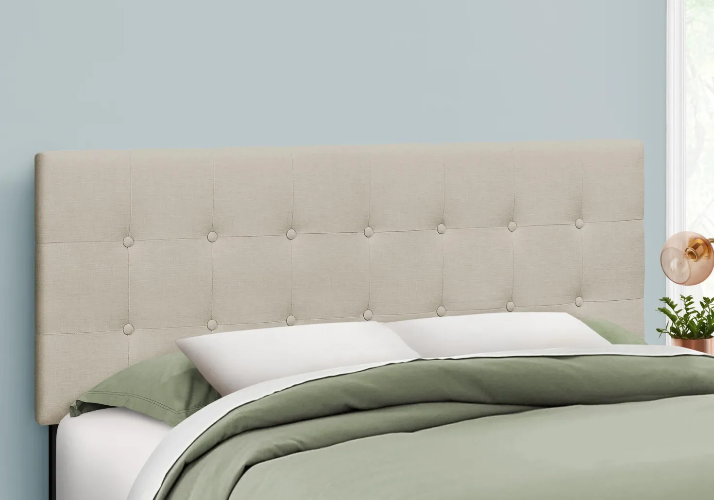 Tête de lit - grand - bouton touffeté, panneau rembourré - faux lin beige - Monarch