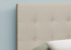 Tête de lit - grand - bouton touffeté, panneau rembourré - faux lin beige - Monarch