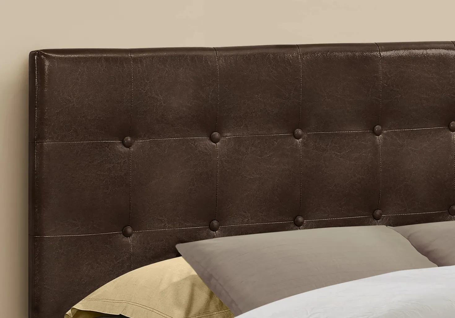 Tête de lit - grand - bouton touffeté, panneau rembourré - similicuir brun f - Monarch